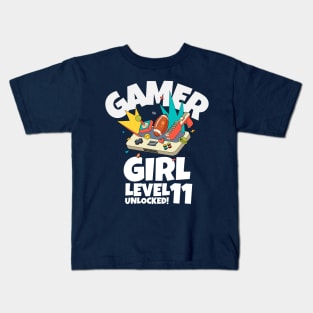 Gamer Girl Level 11 Unlocked! Kids T-Shirt